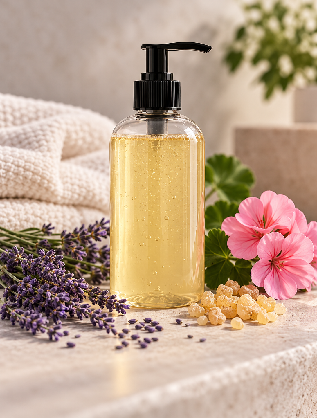 DIY Botanical Body Wash with Lavender, Frankincense & Geranium