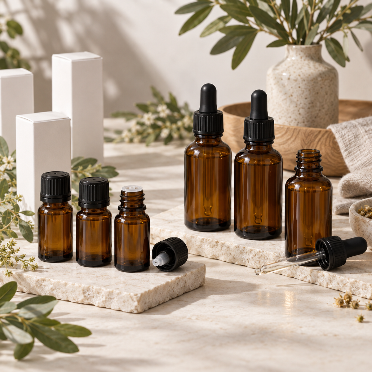 Amber Apothecary Glass Bottles