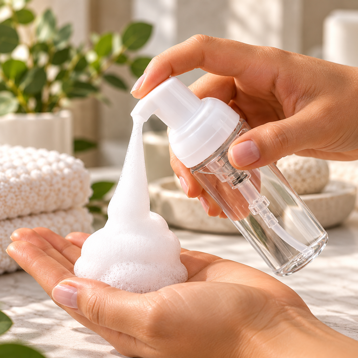Clear PET Bottle with White Foamer Pump — 50 mL