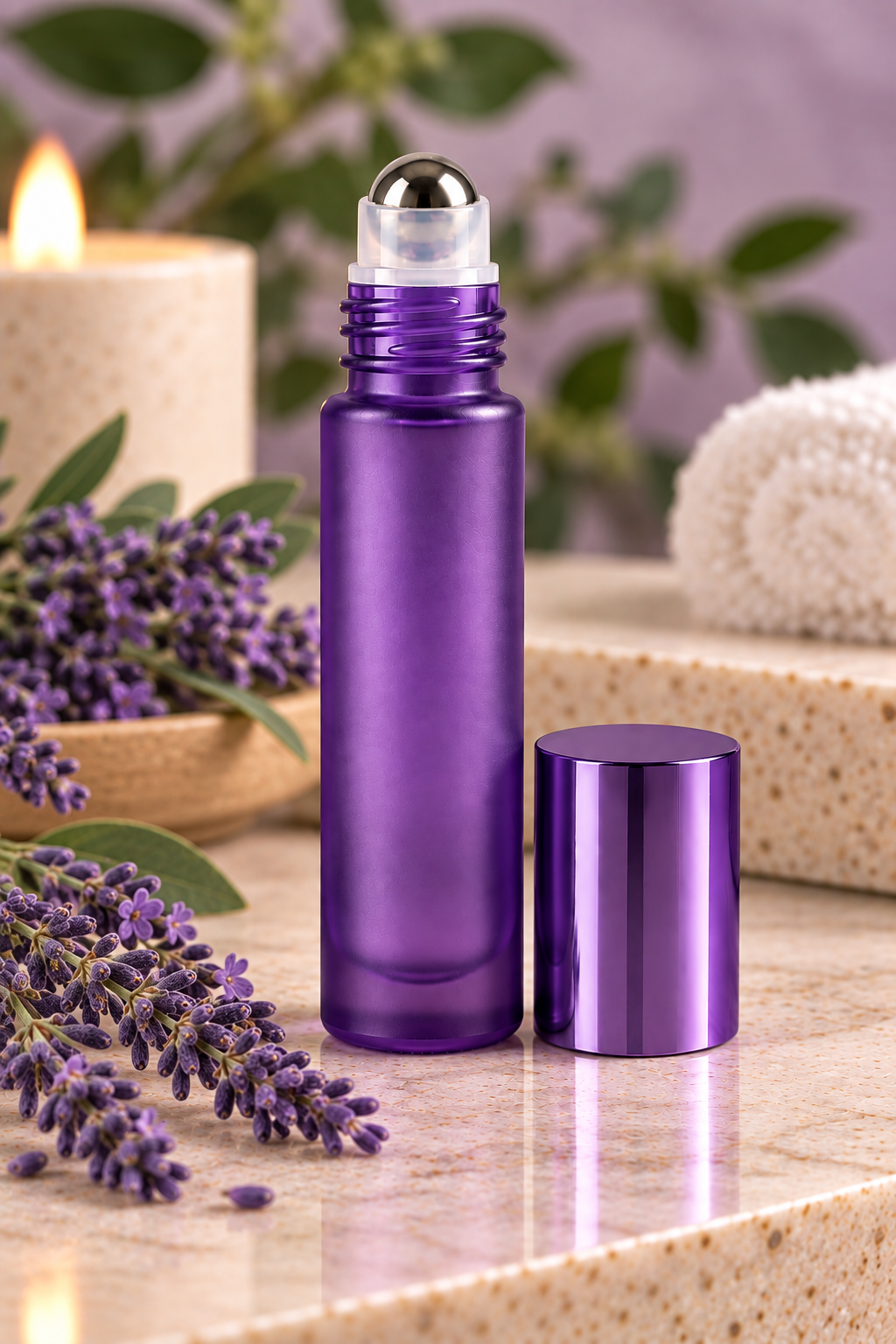 10 mL Matte Glass Roll-On Bottle – Amethyst Purple