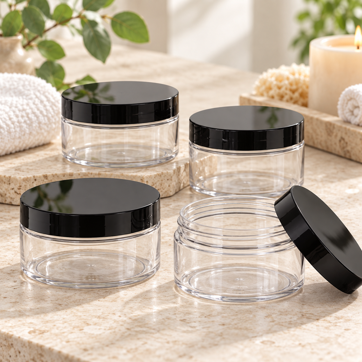 Clear 8 oz PET Wide Mouth Jar with Black Cap