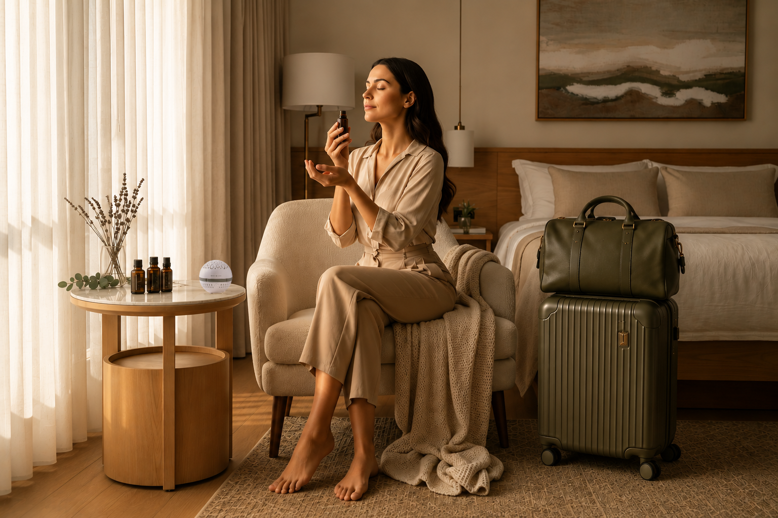 Intentional aromatherapy ritual while traveling