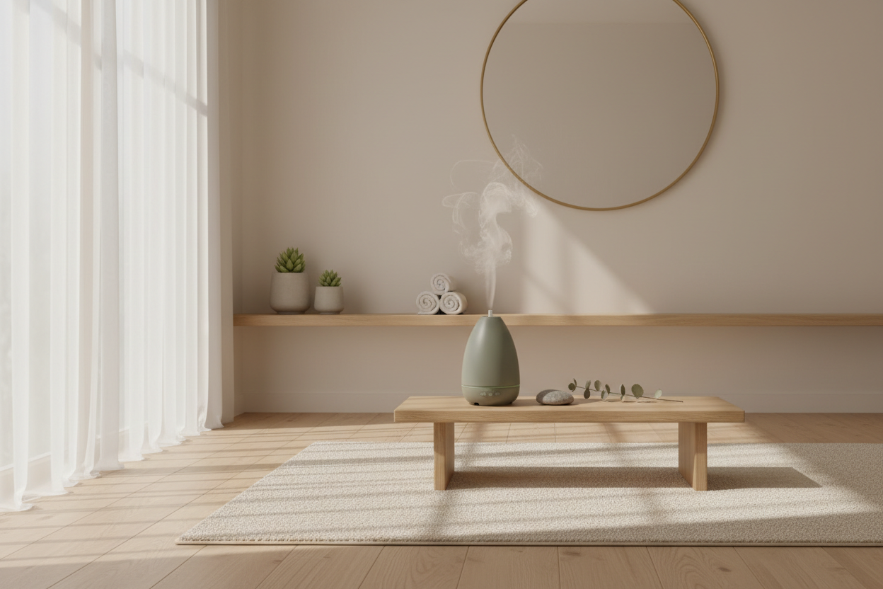 A calm aromatherapy space with diffuser